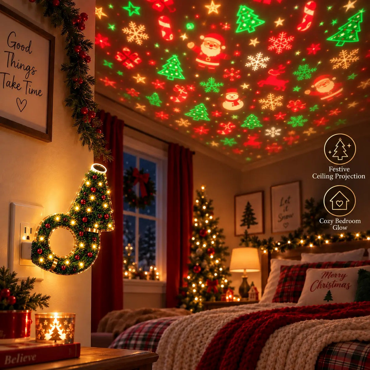 SEAGRIL™ USB Plug-In Christmas Projector Night Light, 6+ Holiday Pattern Ceiling Lamp🎄