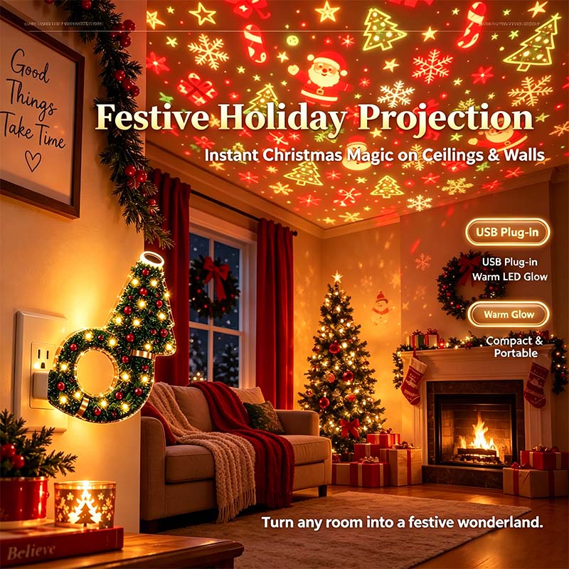 SEAGRIL™ USB Plug-In Christmas Projector Night Light, 6+ Holiday Pattern Ceiling Lamp🎄
