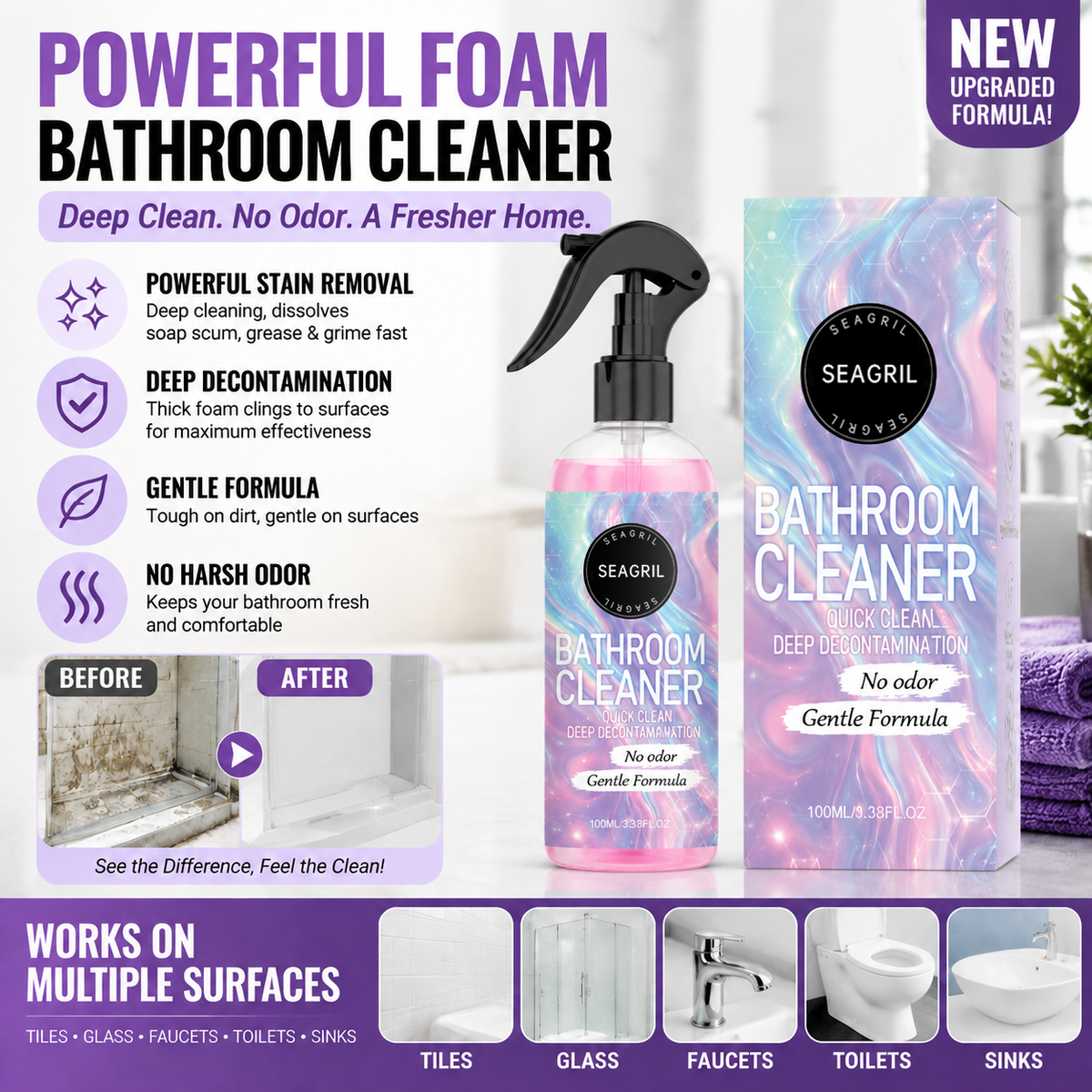 Bathroom Cleaner Spray – Deep Cleaning, No Odor & Gentle Formula